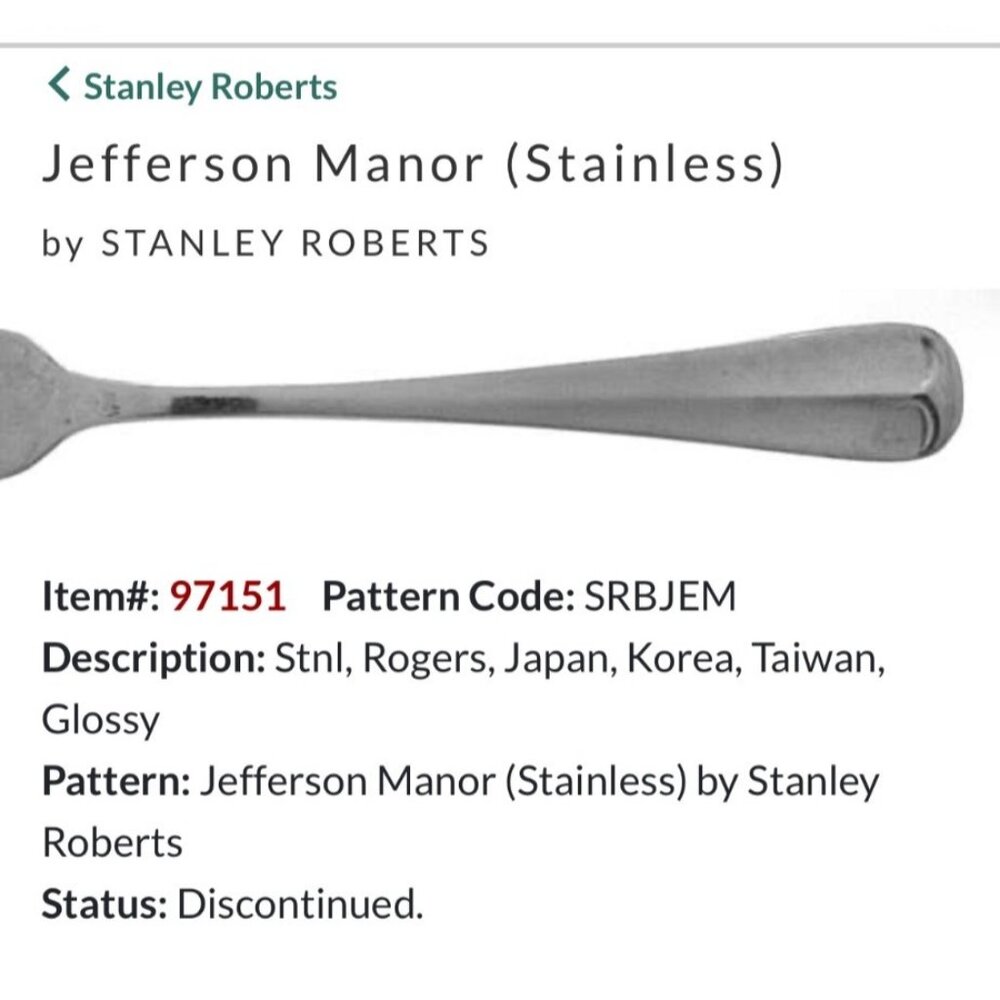 Stanley Roberts Jefferson Manor Stainless Steel Flat handle Butter Knife